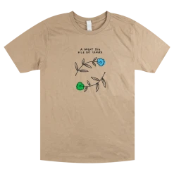 Hello Merch Style 28 A Great Big Pile Of Leaves Blue & Green Flower Desert Tan T-Shirt New Merch