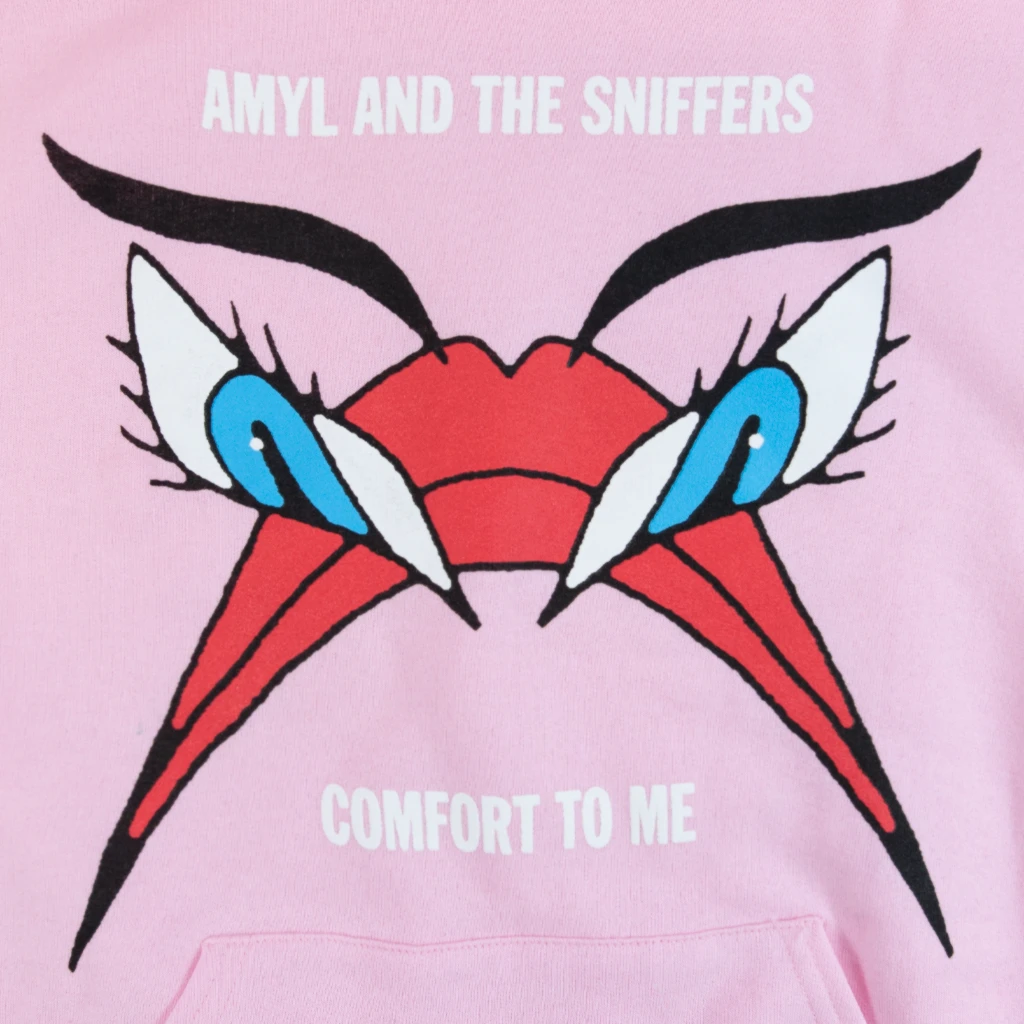 Amyl And The Sniffers New Merch Grumpy Face Pink Pullover Hoodie 2 Amyl And The Sniffers New Merch Grumpy Face Pink Pullover Hoodie