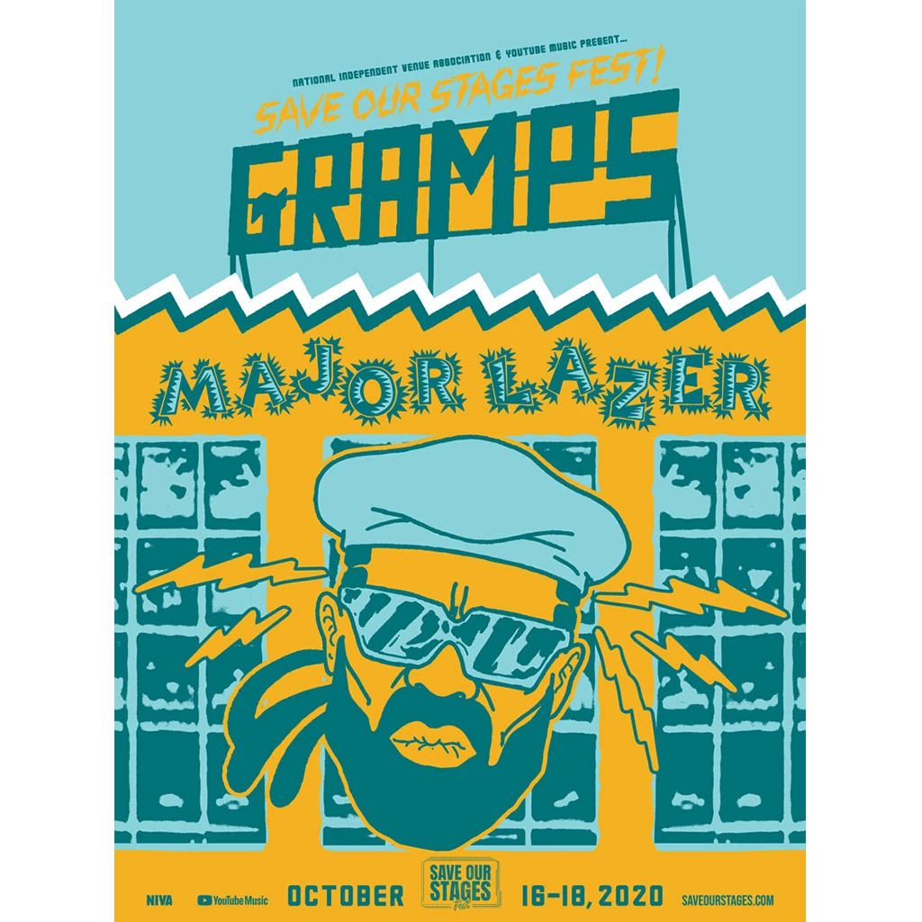NIVA Major Lazer Live At Gramps - Hand Screen-Printed Poster 1 NIVA Major Lazer Live At Gramps - Hand Screen-Printed Poster