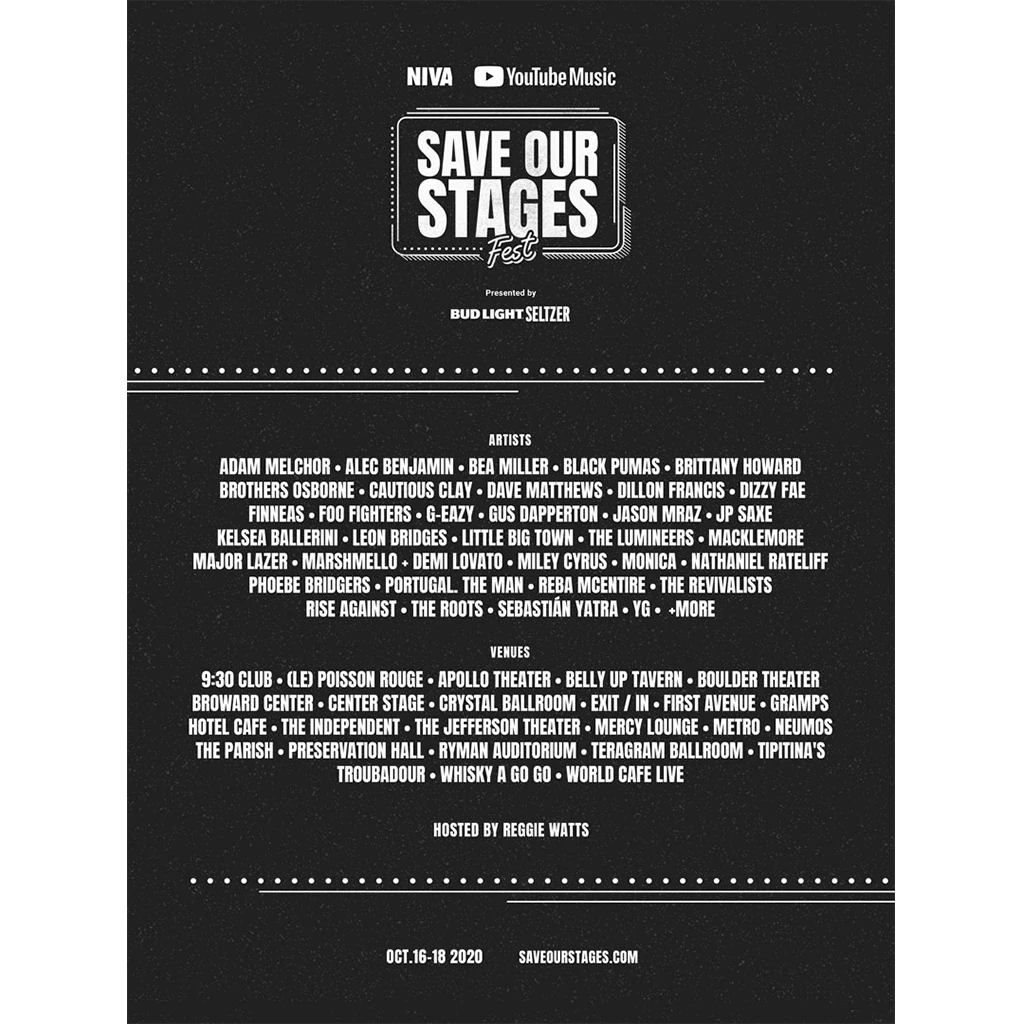 NIVA New Merch Save Our Stages Fest - Double Sided Hand Screen-Printed Poster NIVA New Merch Save Our Stages Fest - Double Sided Hand Screen-Printed Poster