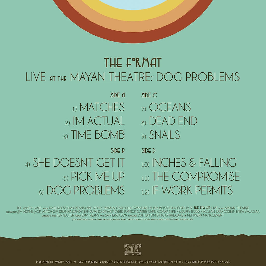 The Format Live At The Mayan Theatre: Dog Problems - Limited Edition 12" Bone Double Vinyl New Merch 3 The Format Live At The Mayan Theatre: Dog Problems - Limited Edition 12" Bone Double Vinyl New Merch