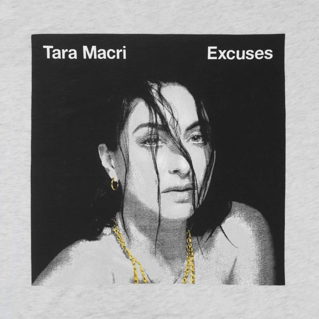 Tara Macri Excuses Heather White T-Shirt New Merch 2 Tara Macri Excuses Heather White T-Shirt New Merch