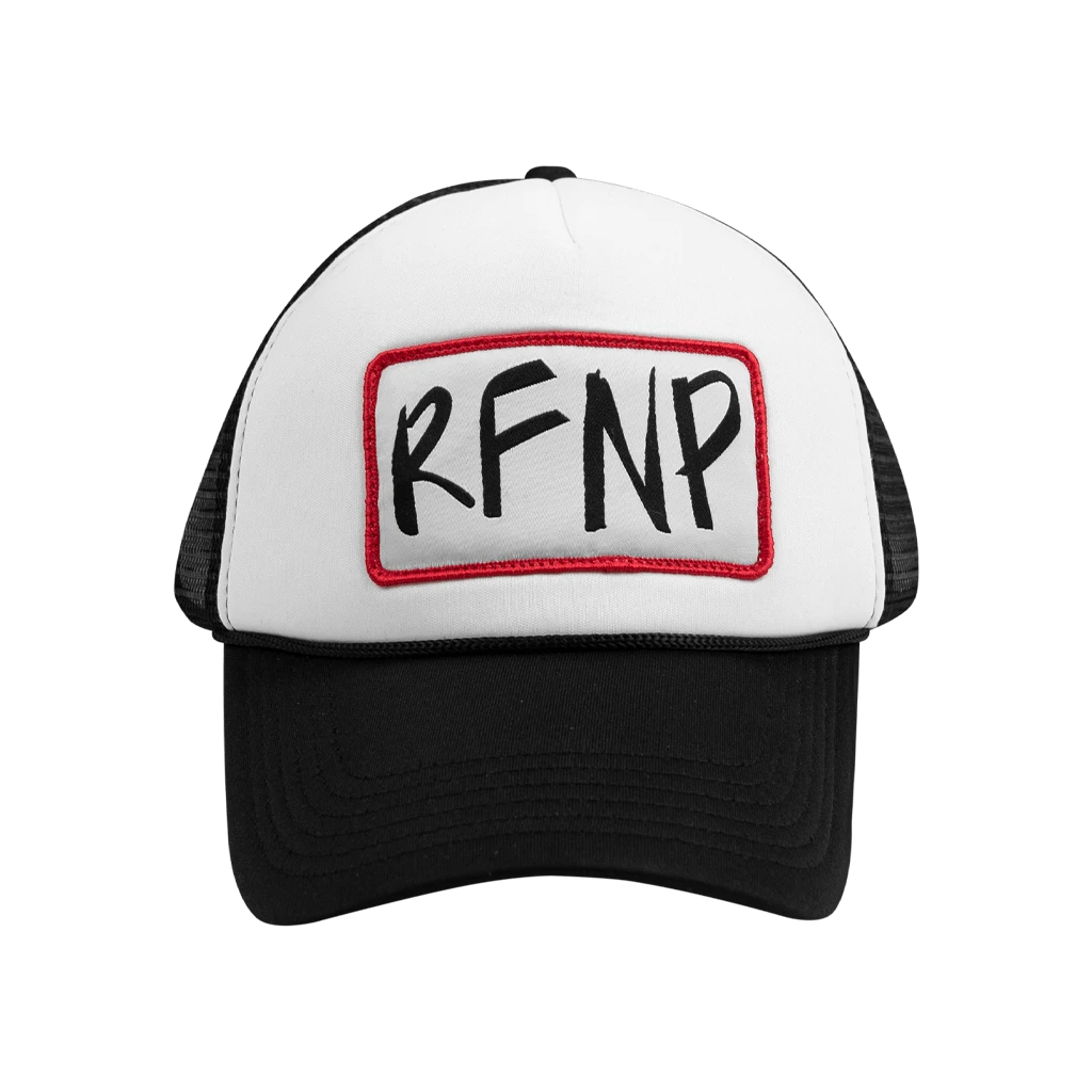 Ring Finger No Pinky RFNP Black & White Trucker Hat 2 Ring Finger No Pinky RFNP Black & White Trucker Hat