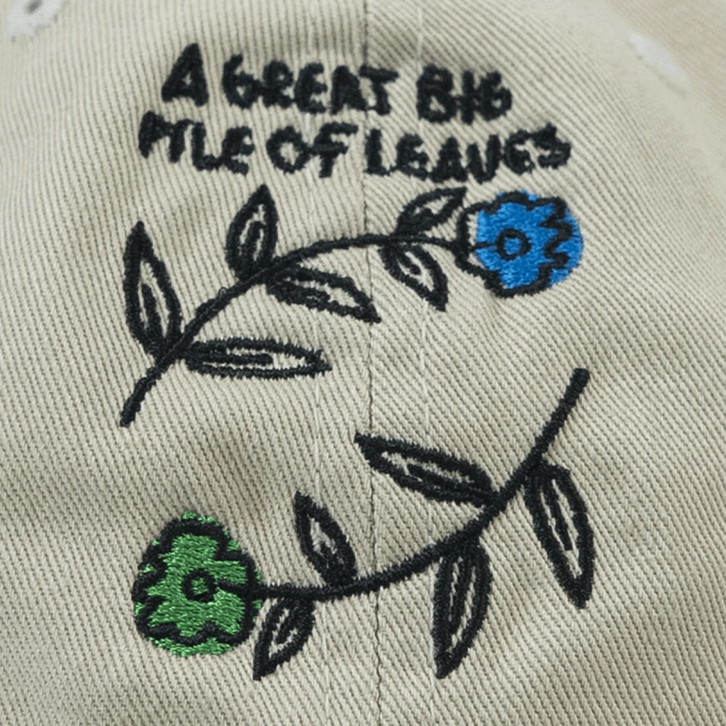 A Great Big Pile Of Leaves New Merch Blue & Green Flower Khaki Dad Hat 3 A Great Big Pile Of Leaves New Merch Blue & Green Flower Khaki Dad Hat