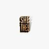 Autostraddle New Merch She/They Pronoun Pin