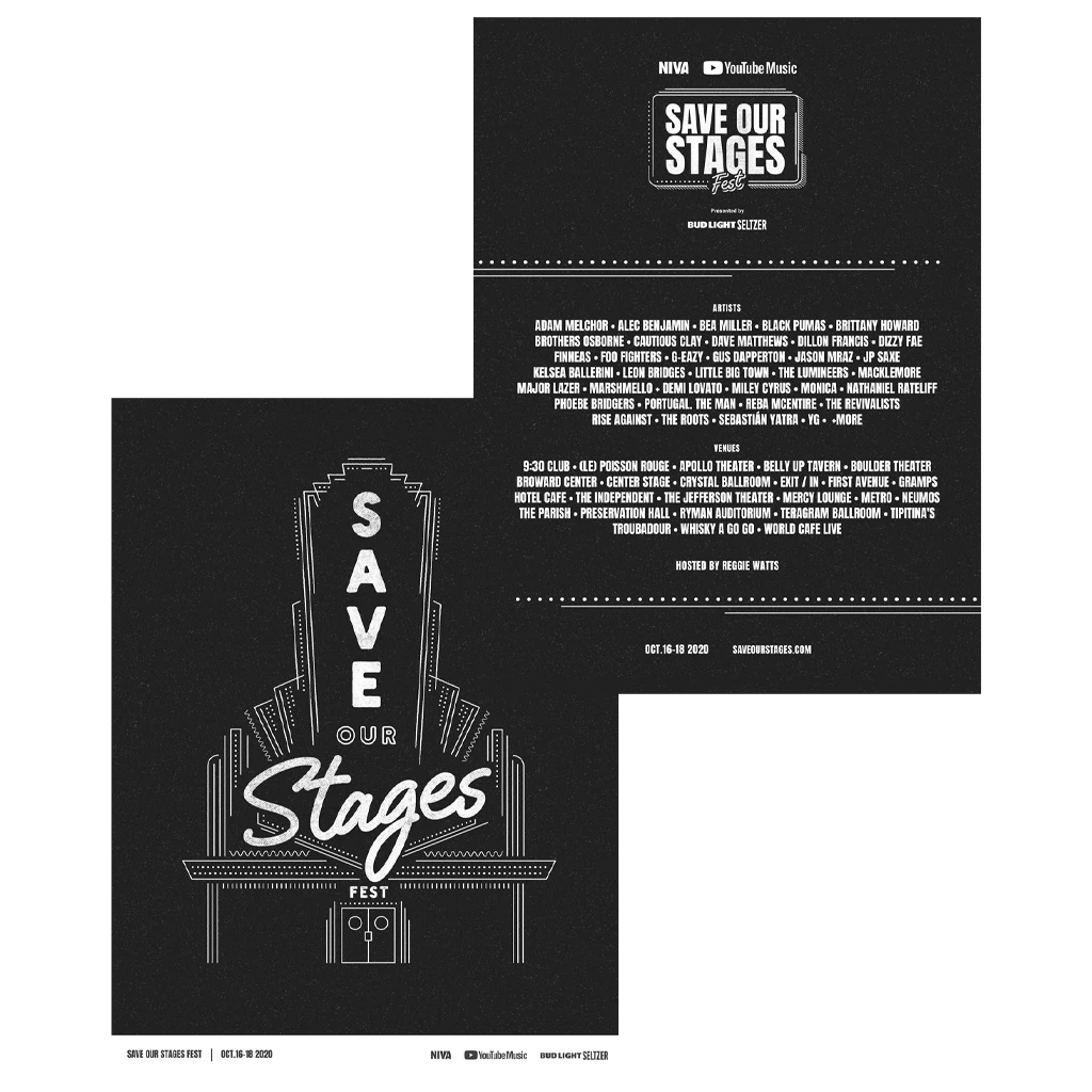 NIVA New Merch Save Our Stages Fest - Double Sided Hand Screen-Printed Poster NIVA New Merch Save Our Stages Fest - Double Sided Hand Screen-Printed Poster